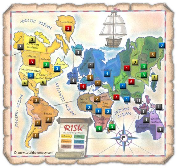 Total Diplomacy Risk Map: ScatteredRedOnMap_2 