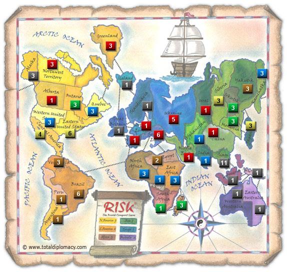 Total Diplomacy Risk Map: ScatteredRedOnMap_3 